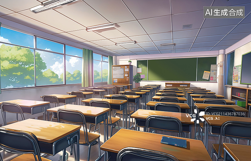 【AI数字艺术】学校教室高考考场动漫风格的插画图片素材