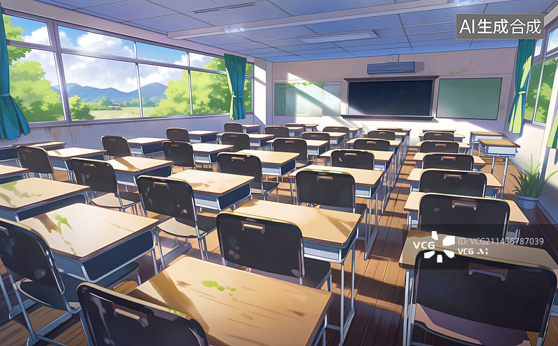 【AI数字艺术】学校教室高考考场动漫风格的插画图片素材