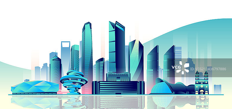 青岛城市地标建筑渐变矢量插画海报图片素材