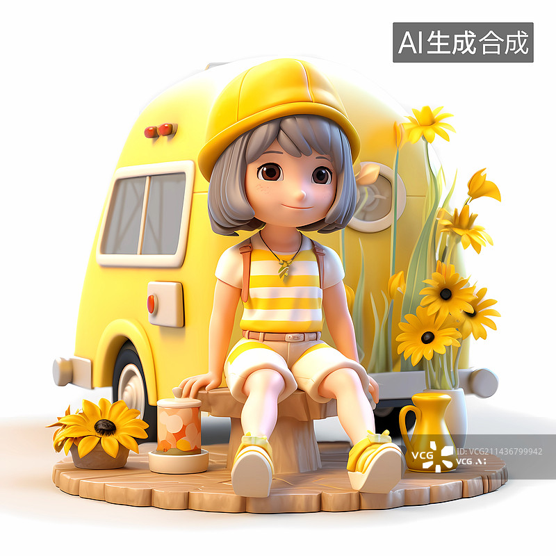 【AI数字艺术】儿童3D角色-露营女孩图片素材