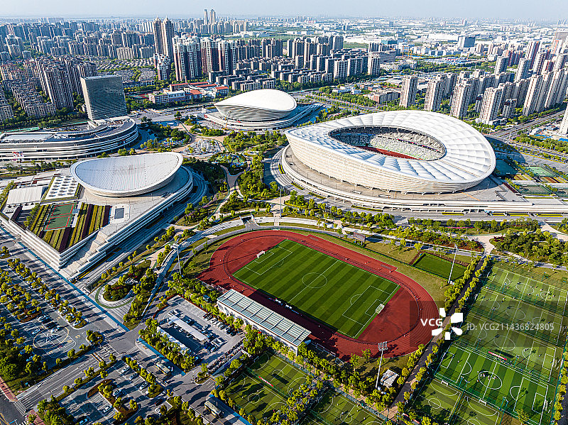 苏州奥林匹克体育中心，初夏航拍图片素材