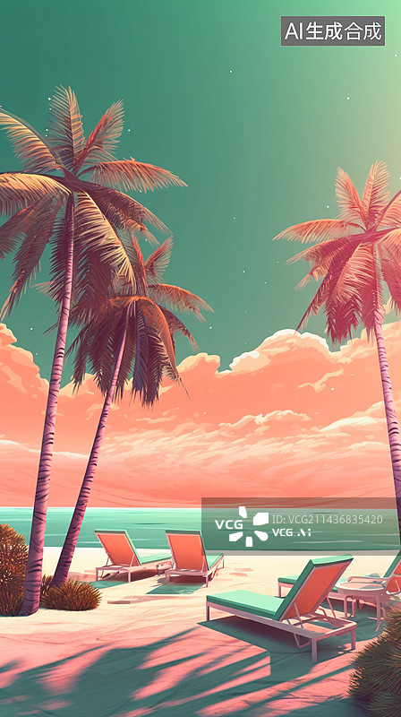 【AI数字艺术】热带海洋沙滩旅游度假风景背景壁纸图片素材