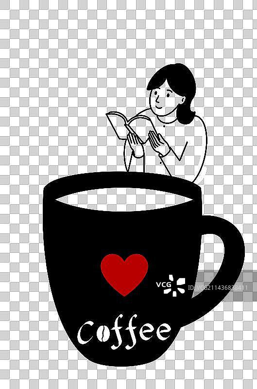 一个女人边喝咖啡边读书图片素材