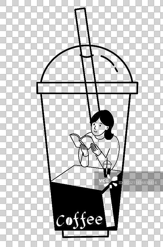 一个女人边喝咖啡边读书图片素材