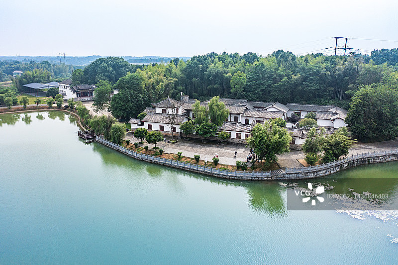 航拍湖南岳阳湘阴县樟树港镇柳庄左宗棠故居图片素材