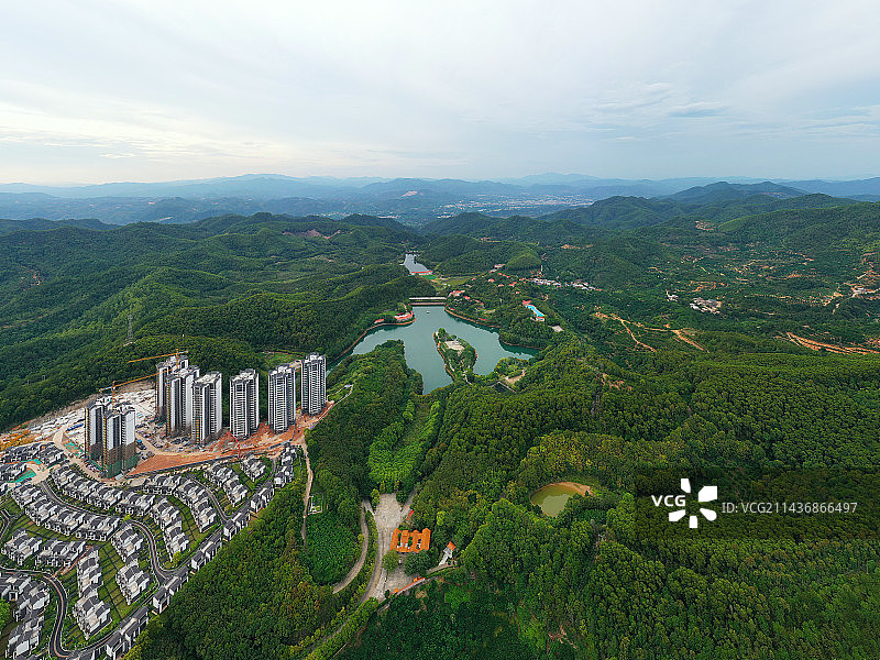 广东省梅州市梅县区雁山湖国际花园度假区航拍图片素材