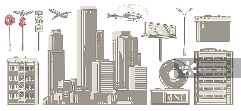 城市生活标签单色集图片素材