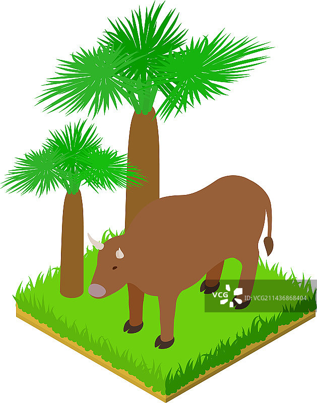 2.5D风格的棕色公牛图标图片素材