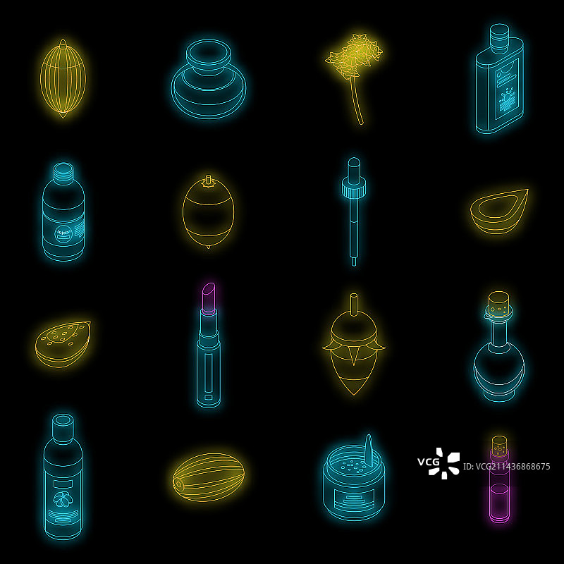 荷荷巴油图标霓虹灯套装图片素材