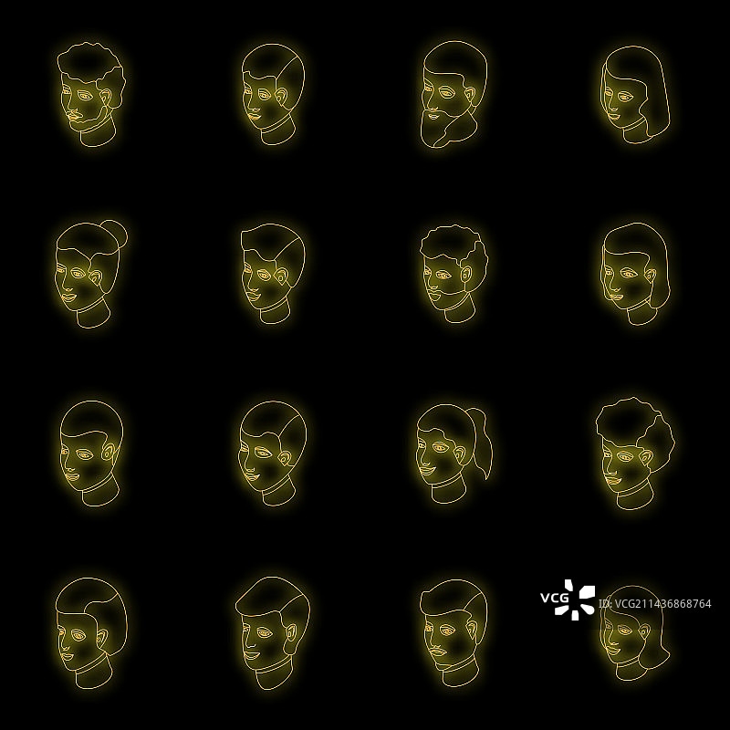 微笑的人们图标霓虹灯图片素材