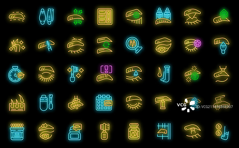 眉毛修正图标霓虹灯套装图片素材