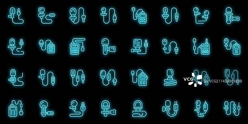 领夹式麦克风霓虹灯图标集图片素材