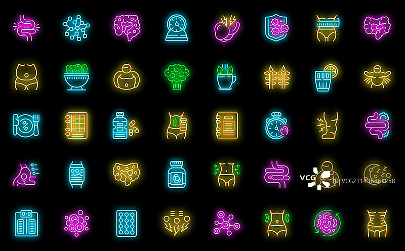 霓虹灯风格的腹部图标集图片素材