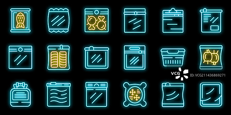 密封袋图标霓虹灯套装图片素材