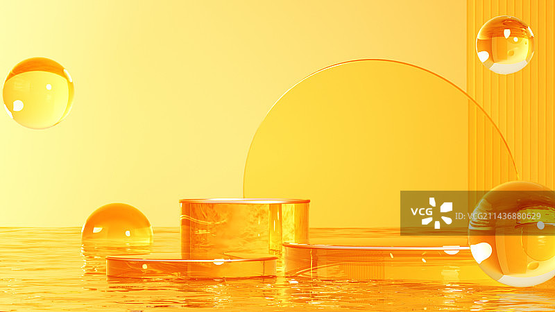 简约3D黄色玻璃水面展台创意场景图片素材