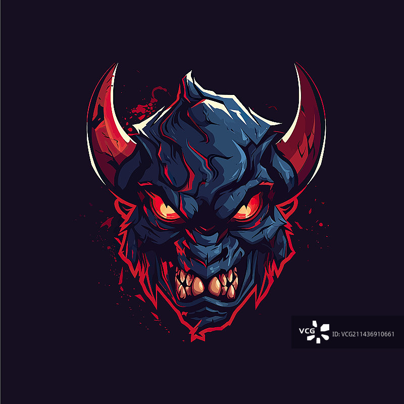 一个愤怒的红色恶魔头像标志设计图片素材