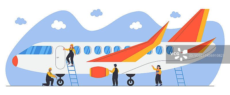 机场维修飞机的机械师图片素材