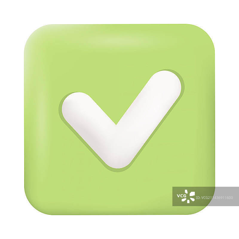 绿色按钮上的白色复选标记3D图标图片素材