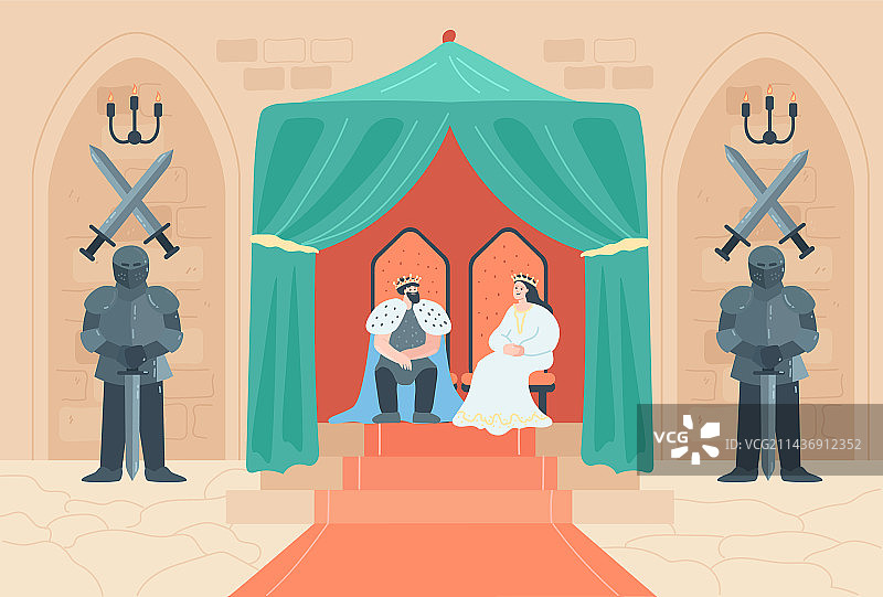 宫殿中宝座上的国王和王后图片素材