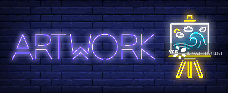 霓虹灯文字和画架艺术作品图片素材