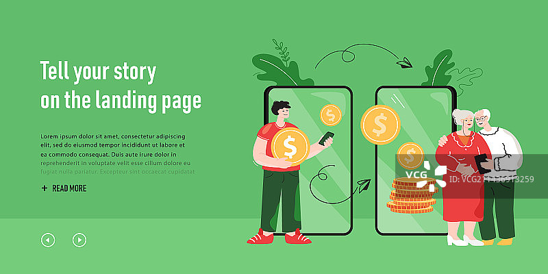 卡通儿子使用手机App转账图片素材