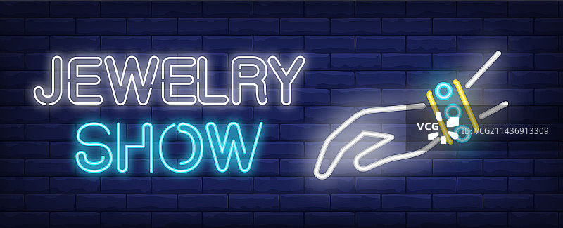 珠宝展霓虹灯文字和手持项链图片素材