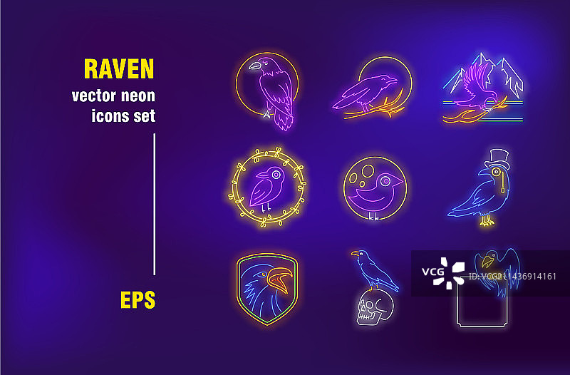 乌鸦霓虹灯标志集图片素材
