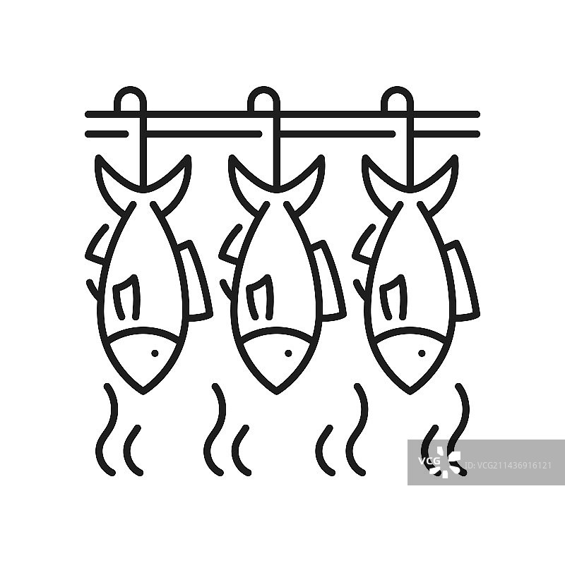 鱼钩上的咸鳕鱼或鲱鱼渔业图标图片素材