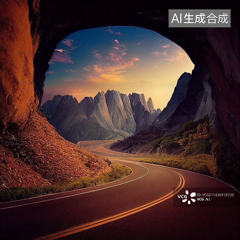 【AI数字艺术】AI生成的插图山路图片素材