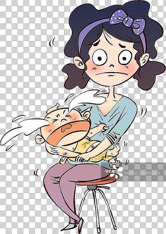 抱着哭闹的婴儿宝宝接种疫苗无奈表情的妈妈人物元素图片素材