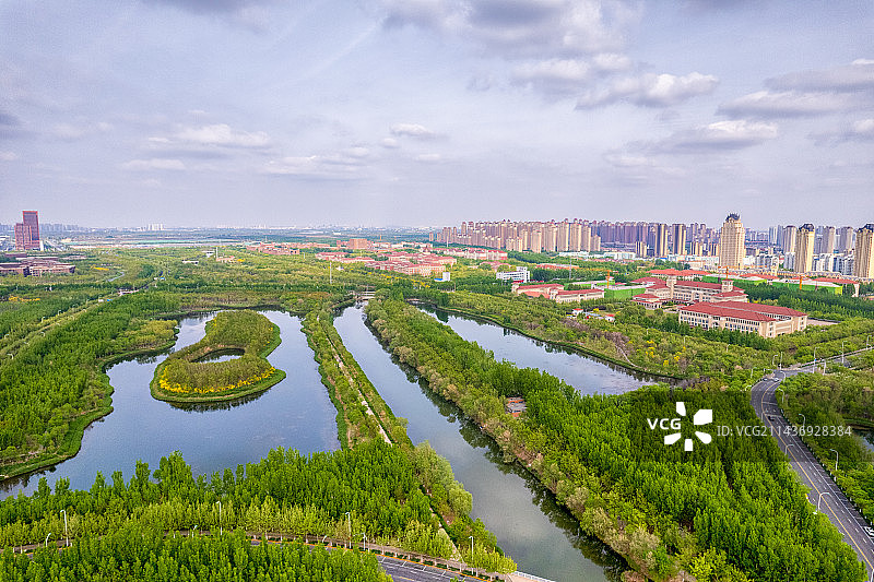 天津津南海教园湿地公园航拍图片素材