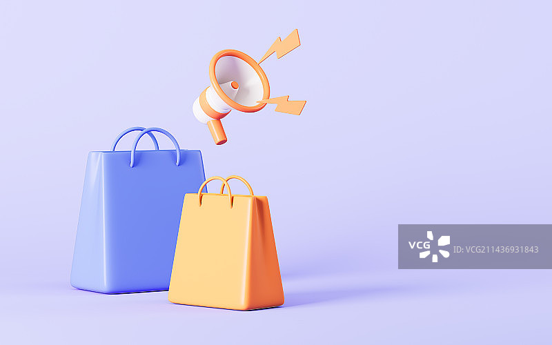 购物袋与喇叭3D渲染图片素材
