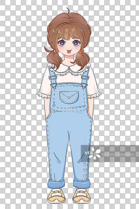 可爱活泼的双马尾背带裤小女孩图片素材