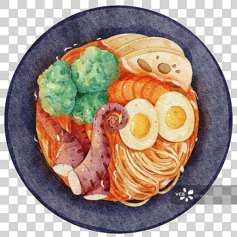 水彩海鲜拉面插画图片素材