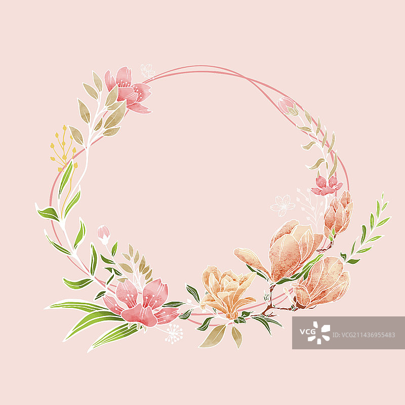 清新水彩风花环粉色图片素材