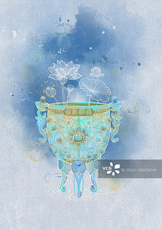 古风清新水彩插画图片素材