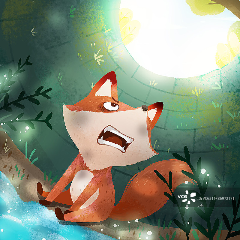 掉进井里的狐狸图片素材