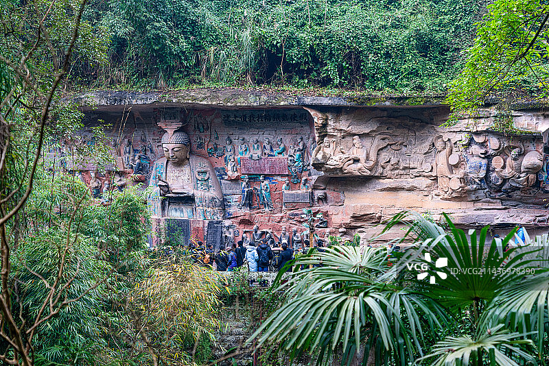 中国重庆市唐代大足石刻的佛像图片素材