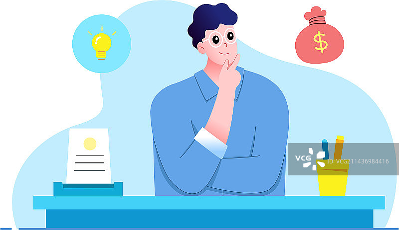 矢量插画一个职业男人在思考图片素材