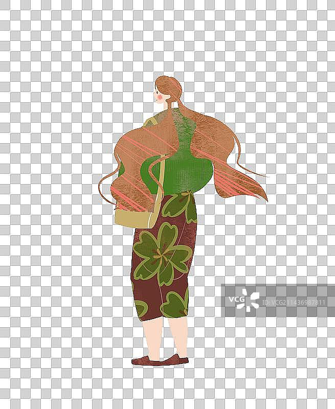 女性站着背影插画元素图片素材