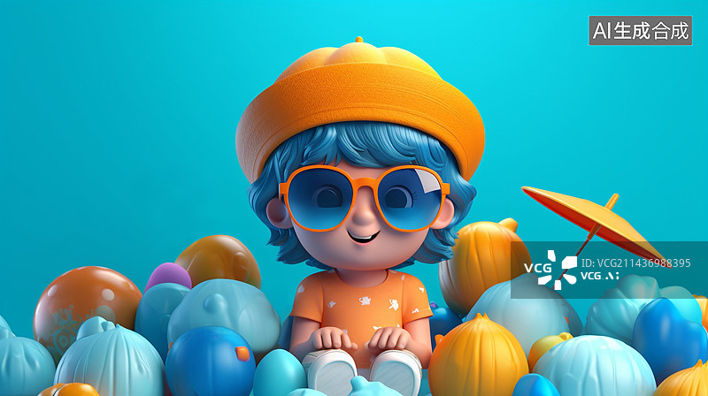 【AI数字艺术】3D建模夏季卡通人物娱乐图片素材