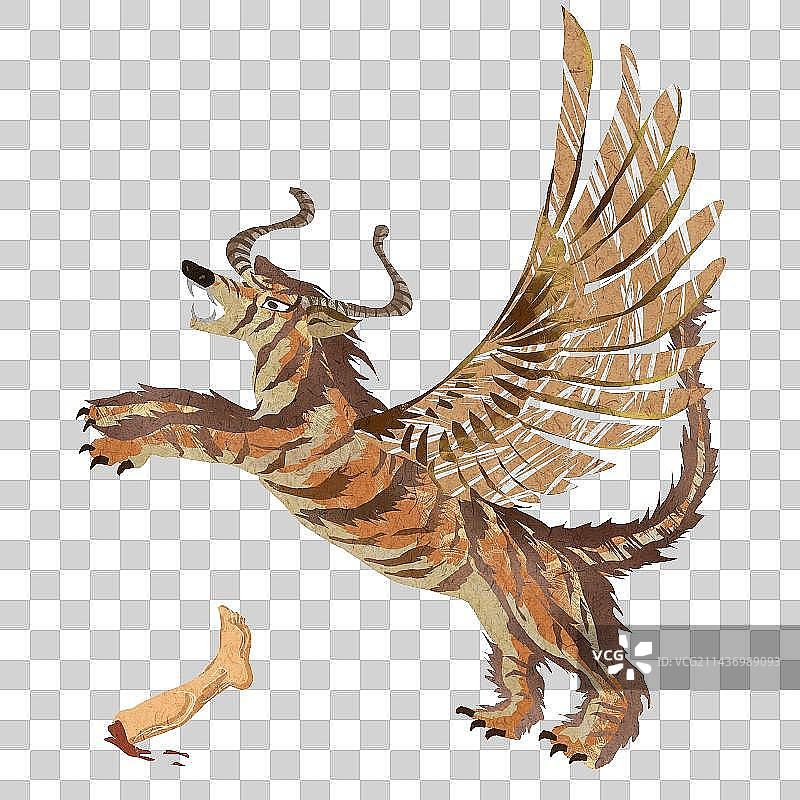 山海经异兽-穷奇插画元素图片素材