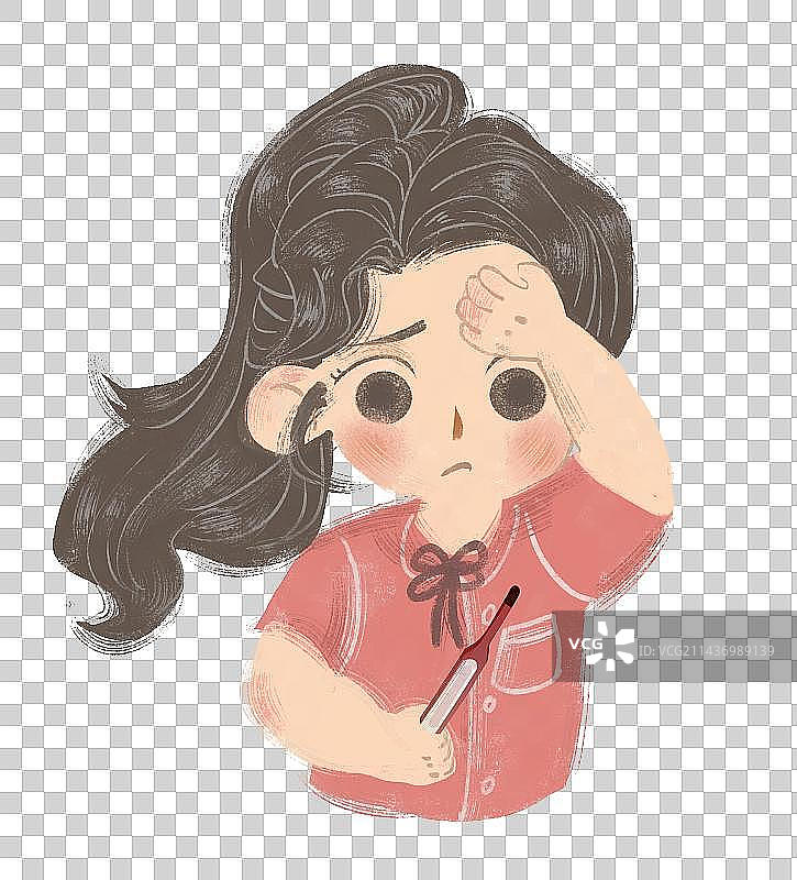 女孩量体温计插画元素图片素材