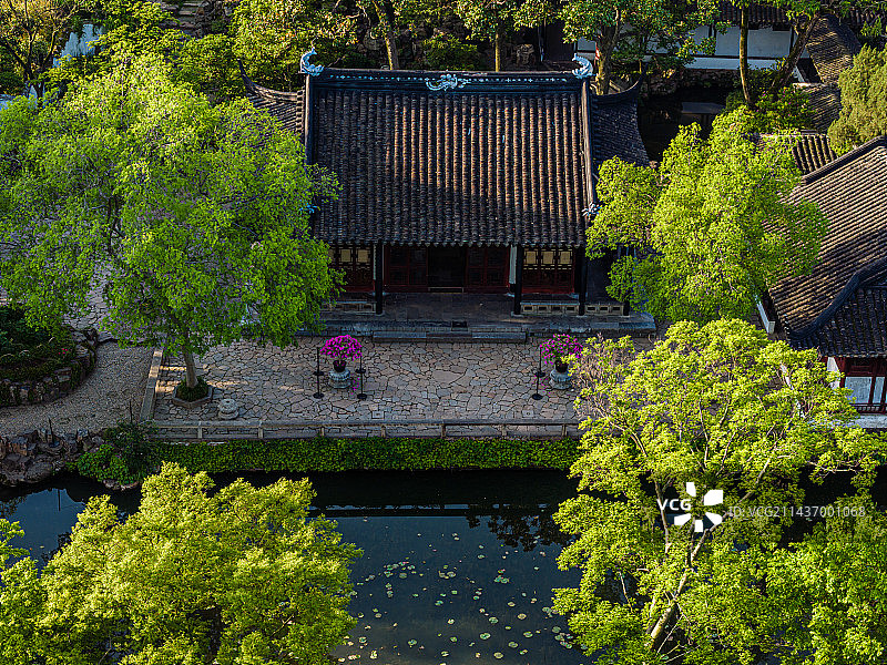 苏州园林，拙政园，初夏航拍图片素材