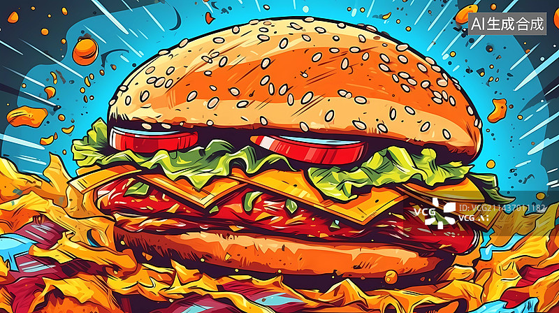 【AI数字艺术】美味汉堡插画图片素材