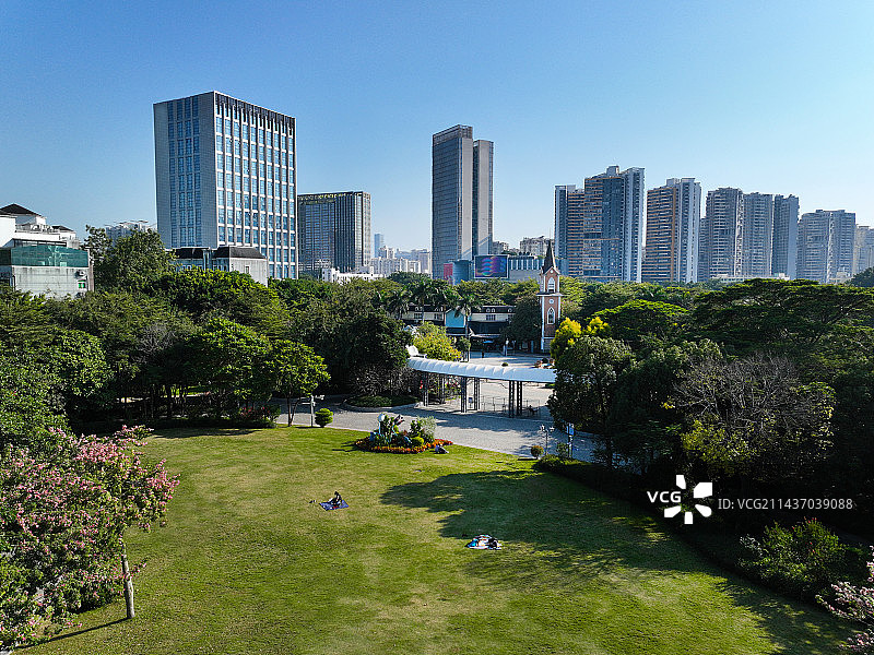 广东省深圳市南山区前海花卉公园荷兰花卉小镇中山公园航拍图片素材