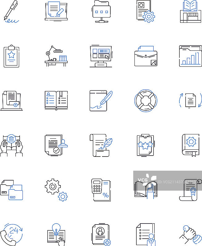 办公用品线性图标合集：笔和纸图片素材
