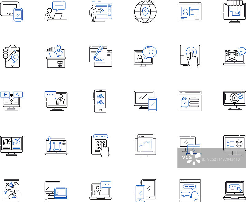 网络空间技术线性图标加密合集图片素材