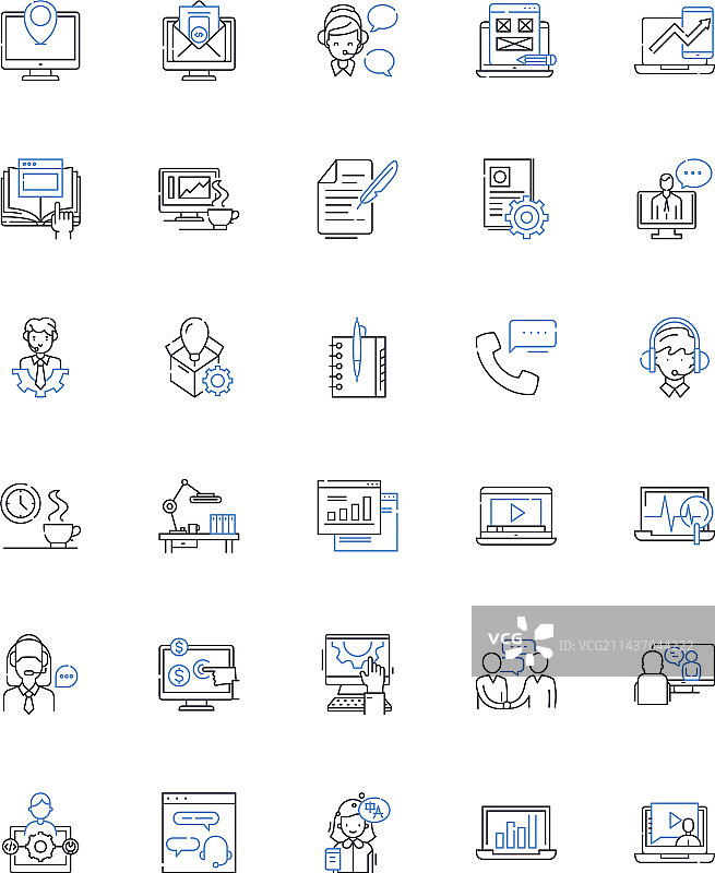 辛勤工作的工人线性图标合集图片素材