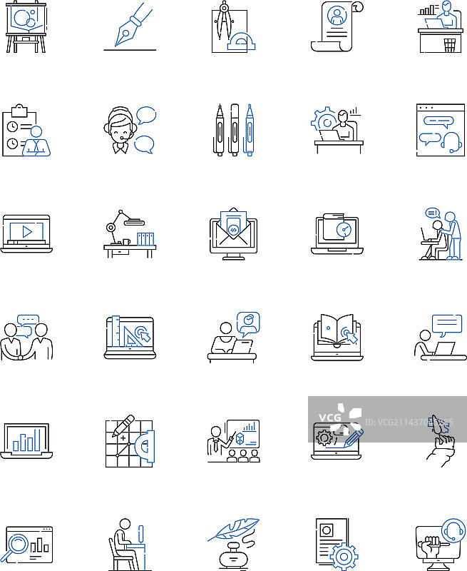 学习研讨会线性图标集合图片素材